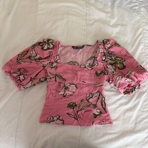 Zara Floral Pink and green Puff Sleeve Top
